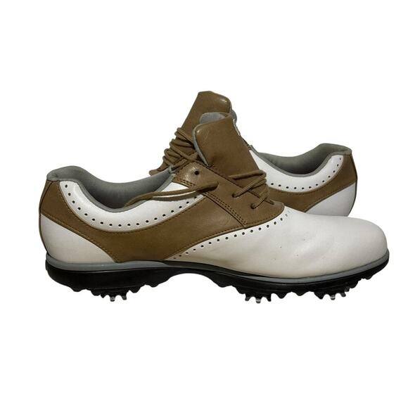 FootJoy Saddle Golf Shoes White Brown Men's Size 9.5 Leather Spiked 93914 - Picture 8 of 9